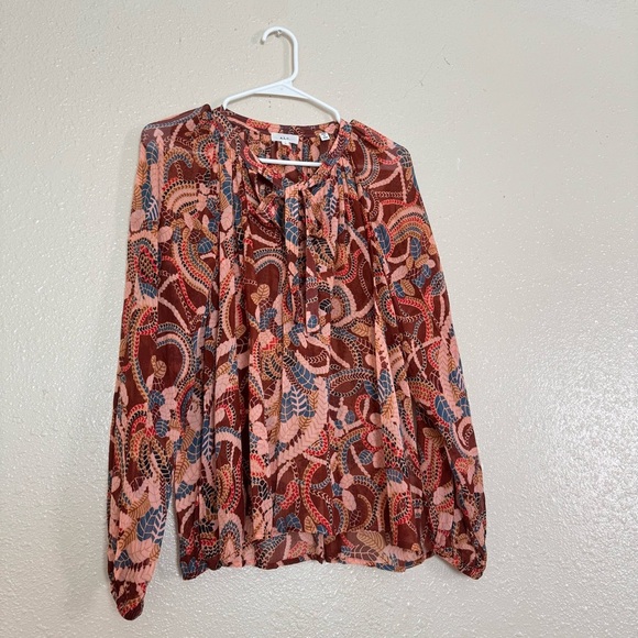 A.L.C. 100% Silk Bohemian Brown Paisley Blouse - Picture 7 of 7